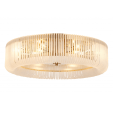modern large flush ceiling light in brass and frosted glass