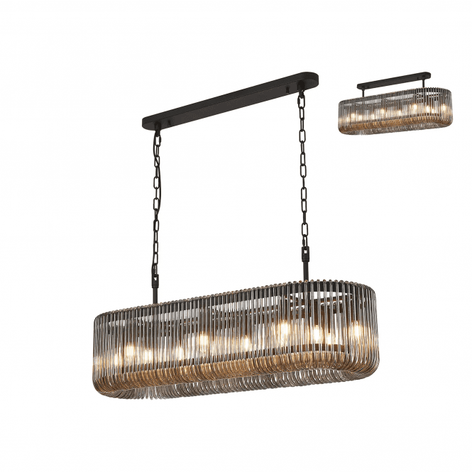 Rene Black and Frosted Smoked Glass Linear Ceiling Pendant