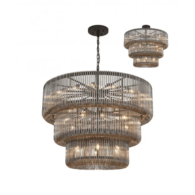 Rene Large 3 Tier Black and Frosted Smoked Glass Chandelier