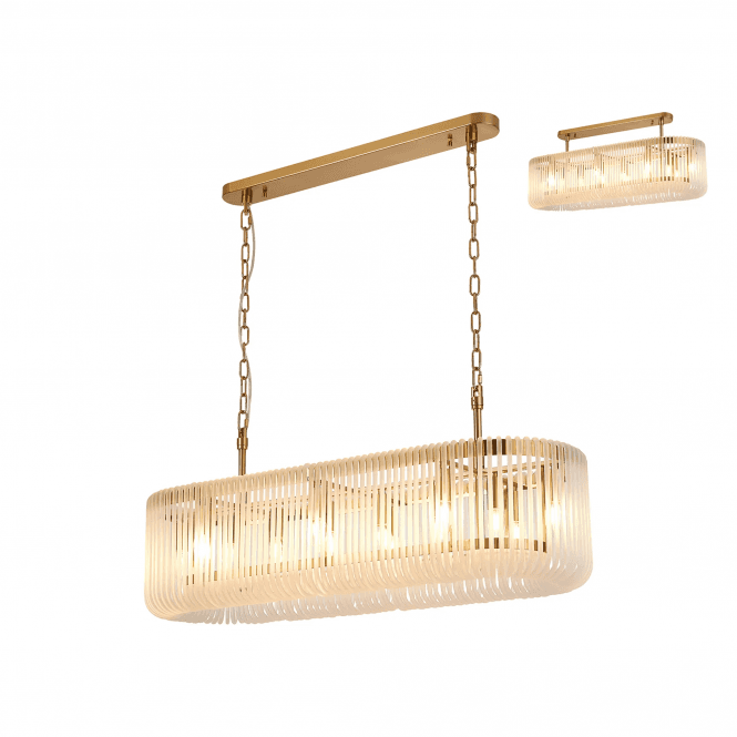 Rene Oval Linear Ceiling Pendant in Brass with Frosted Glass