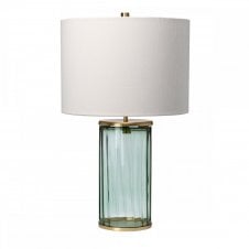 RENO Table Lamp Green Aged Brass Metalwork  - Glassware Green