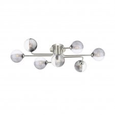 REYNA 7 Light Semi Flush Ceiling Light in Chrome with GL18 Smoked & Clear Ribbed Glass