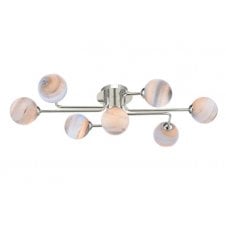 7 Light Semi Flush Ceiling Light In Chrome With GL7L Large Planet Art Glass Globe Shade