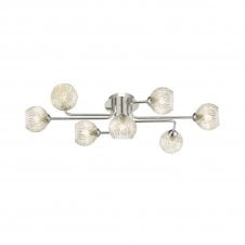 REYNA 7 Light Semi Flush Ceiling Light in Chrome with GL9 Inner Wire Glass Globe Shade