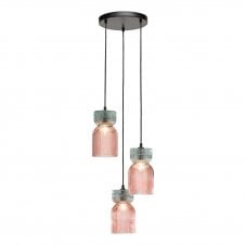 cluster pendant with pink and green ribbed glass
