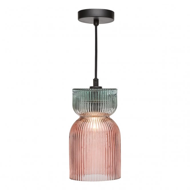 Rhubarb Pendant with Pink and Green Ribbed Glass