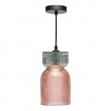 pink and green ribbed glass pendant