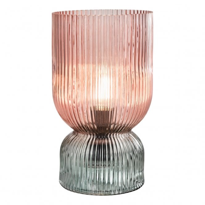 Rhubarb Table Lamp with Pink and Green Ribbed Glass