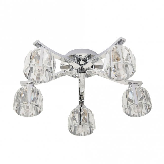 Ria 5 Light Semi-Flush IP44 Bathroom Ceiling Light in Chrome with Faceted Crystals
