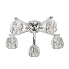 Ria 5 Light Semi-Flush IP44 Bathroom Ceiling Light in Chrome with Faceted Crystals