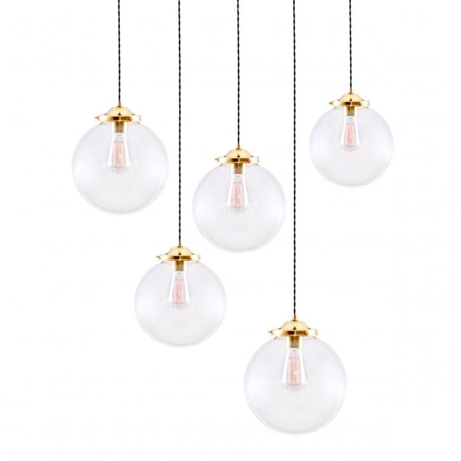 RIAD glass globe pendant cluster light with brass suspensions
