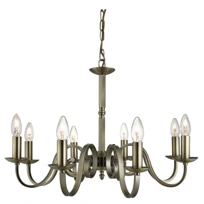 RICHMOND 8 light scroll detail ceiling pendant in antique brass