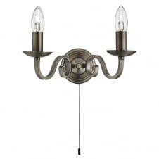 antique brass double wall light with pull cord