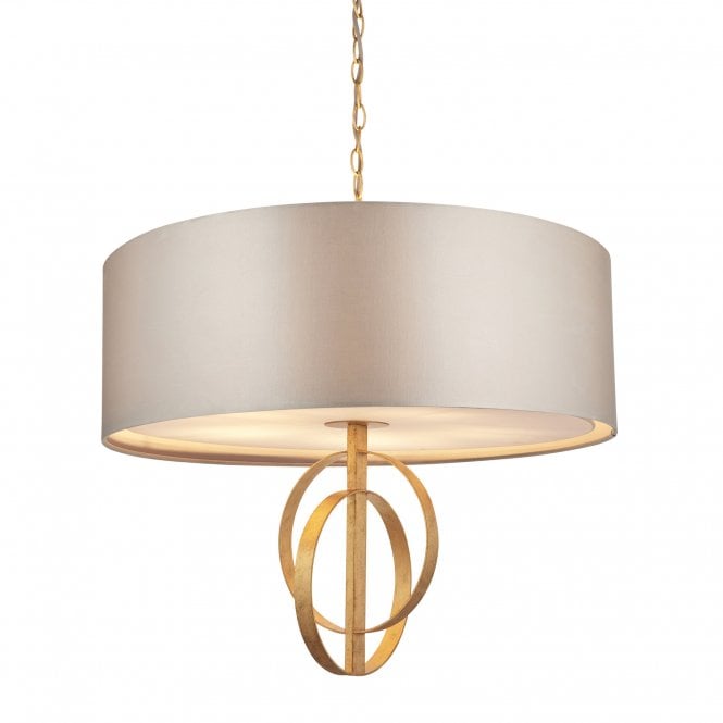 RIDLEY Double Hoop Antique Gold Pendant Light With Large Mink Shade