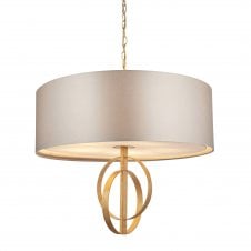 RIDLEY Double Hoop Antique Gold Pendant Light With Large Mink Shade