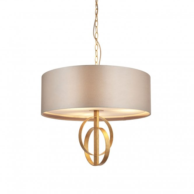 RIDLEY Double Hoop Antique Gold Pendant Light With Mink Shade