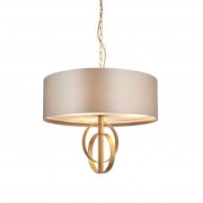 RIDLEY Double Hoop Antique Gold Pendant Light With Mink Shade
