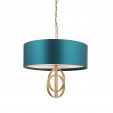 RIDLEY Double Hoop Antique Gold Pendant Light With Teal Shade