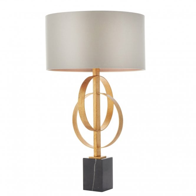 RIDLEY Double Hoop Antique Gold Table Lamp with Mink Shade