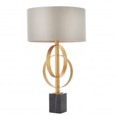 RIDLEY Double Hoop Antique Gold Table Lamp with Mink Shade