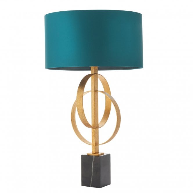 RIDLEY Double Hoop Antique Gold Table Lamp with Teal Shade