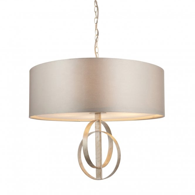 RIDLEY Double Hoop Silver Leaf Pendant Light With Large Mink Shade