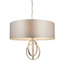 RIDLEY Double Hoop Silver Leaf Pendant Light With Large Mink Shade