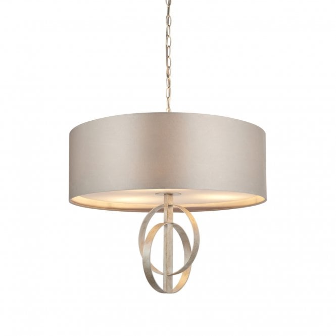 RIDLEY Double Hoop Silver Leaf Pendant Light With Mink Shade