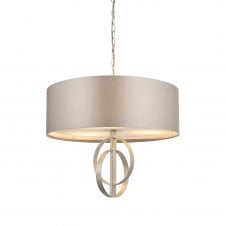 RIDLEY Double Hoop Silver Leaf Pendant Light With Mink Shade