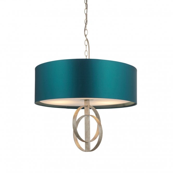 RIDLEY Double Hoop Silver Leaf Pendant Light With Teal Shade