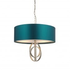 RIDLEY Double Hoop Silver Leaf Pendant Light With Teal Shade