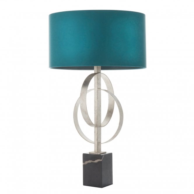 RIDLEY Double Hoop Silver Leaf Table Lamp with Teal Shade