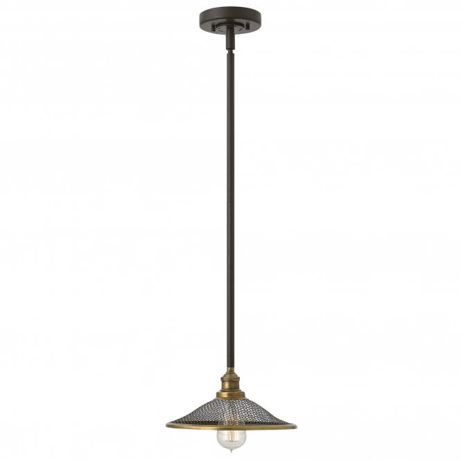 RIGBY vintage industrial ceiling pendant in dark bronze with mesh shade
