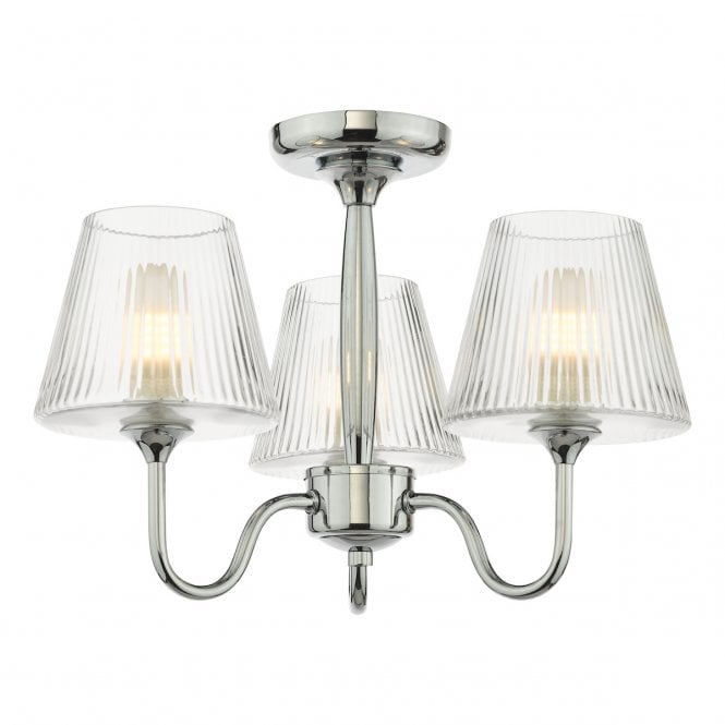 Rimaz IP44 Semi Flush Bathroom Light in Polished Chrome and Ribbed Glass