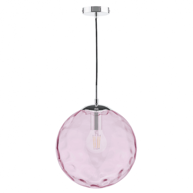 Ripple Ceiling Pendant in Polished Chrome with Pink Glass Shade