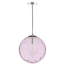Polished Chrome Suspension With Pink Ripple Glass Globe Shade