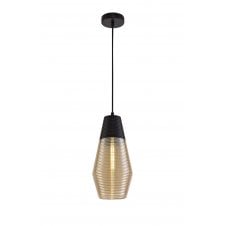 Cone Shaped Ceiling Pendant Black Ridged Amber Glass 