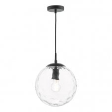 Matt Black Suspension with Clear Ripple Glass Globe Shade