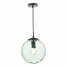 Matt Black Suspension with Green Ripple Glass Globe Shade