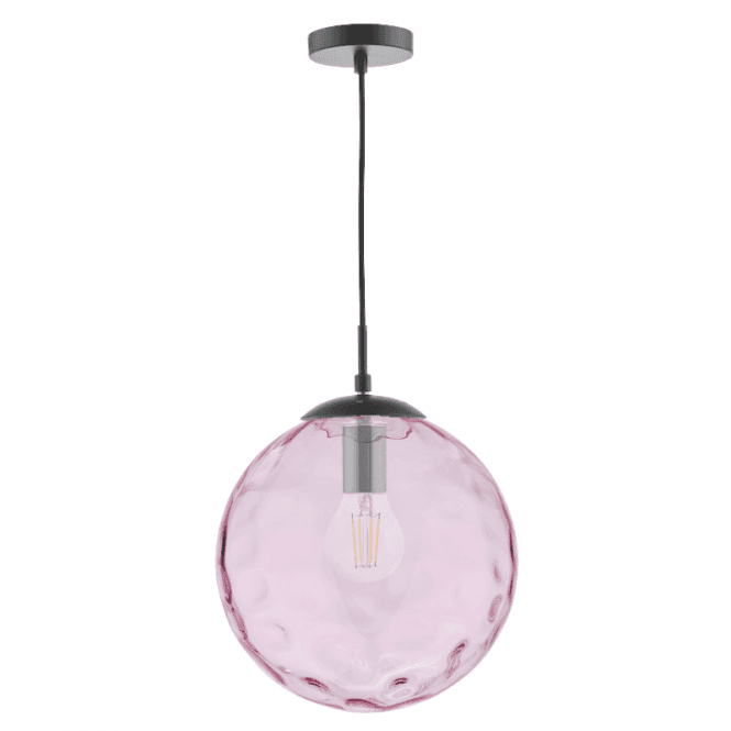 Ripple Pendant Matt Black & Pink Glass