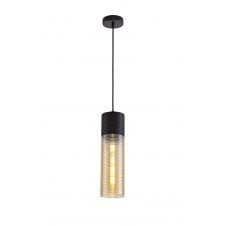 RIPPLE Tube Shaped Ceiling Pendant Black and Ridged Amber Glass