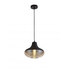 Vase Shaped Ceiling Pendant Black and Ridged Amber Glass