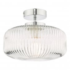 Bathroom Semi Flush Ceiling Light in Polished Chrome with Ribbed Glass