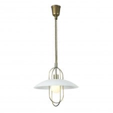 RIVA Glass Reflector Cage Rise and Fall Pendant Light White Antique Brass