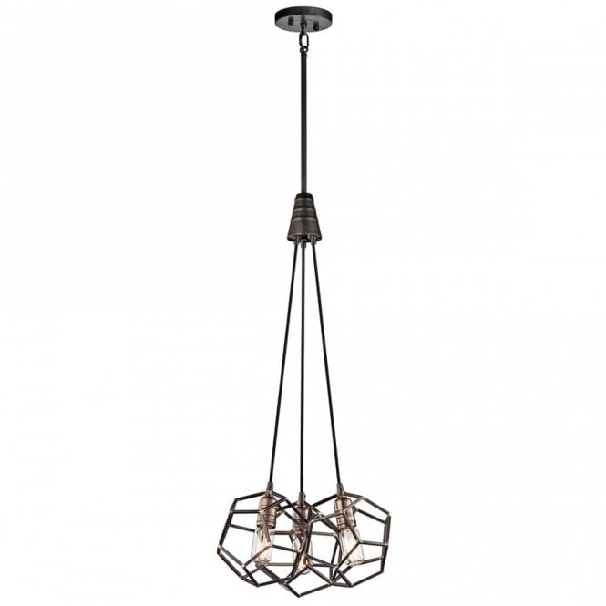 ROCKLYN geometric frame 3 light cluster pendant in raw steel finish