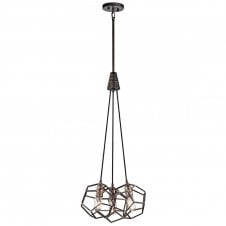 ROCKLYN geometric frame 3 light cluster pendant in raw steel finish