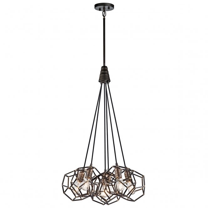 ROCKLYN geometric frame 6 light cluster pendant in raw steel finish