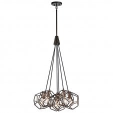 ROCKLYN geometric frame 6 light cluster pendant in raw steel finish