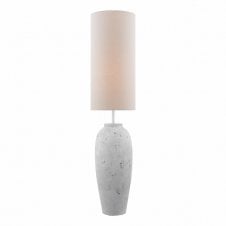 Scandinavian inspired white stone floor lamp with linen cylinder shade 