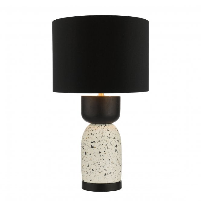 ROJA Table Lamp in White Terrazzo and Black Accents with Black Shade